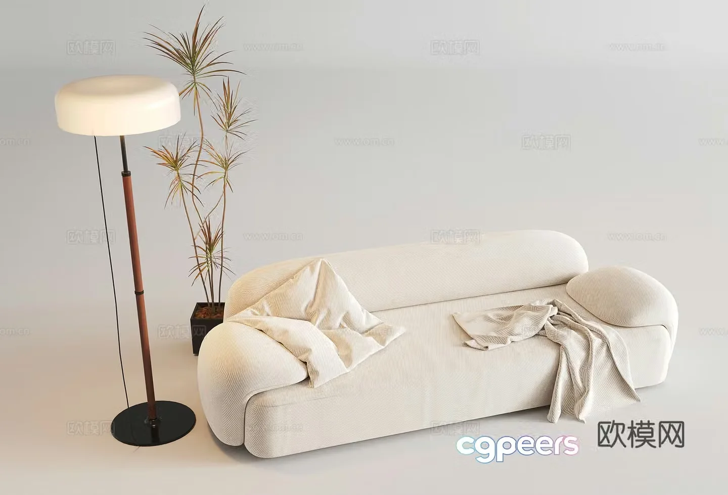Double sofa Floor lamp Potted fabric sofa Multi-person sofa 3D model