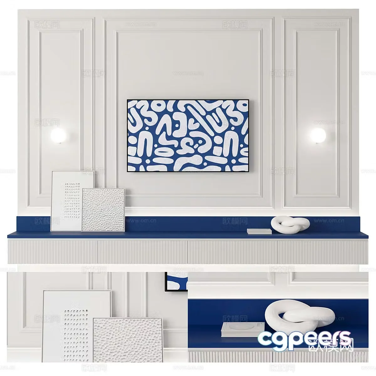 Modern Italian minimalist TV background wall 3d model