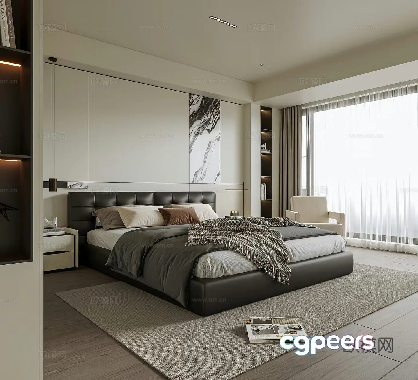 Modern bedroom Double bed nightstand 3d model