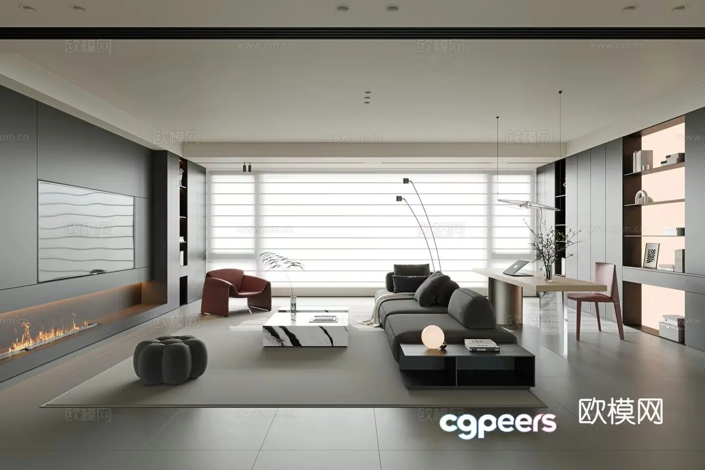 Italian minimalist living room large flat living room horizontal hall sofa coffee table combination direct sofa 3D model