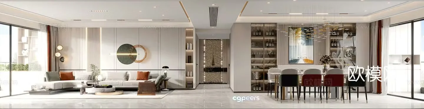 Modern living and dining room living and dining room TV background sofa combination table and chair combination 3D model