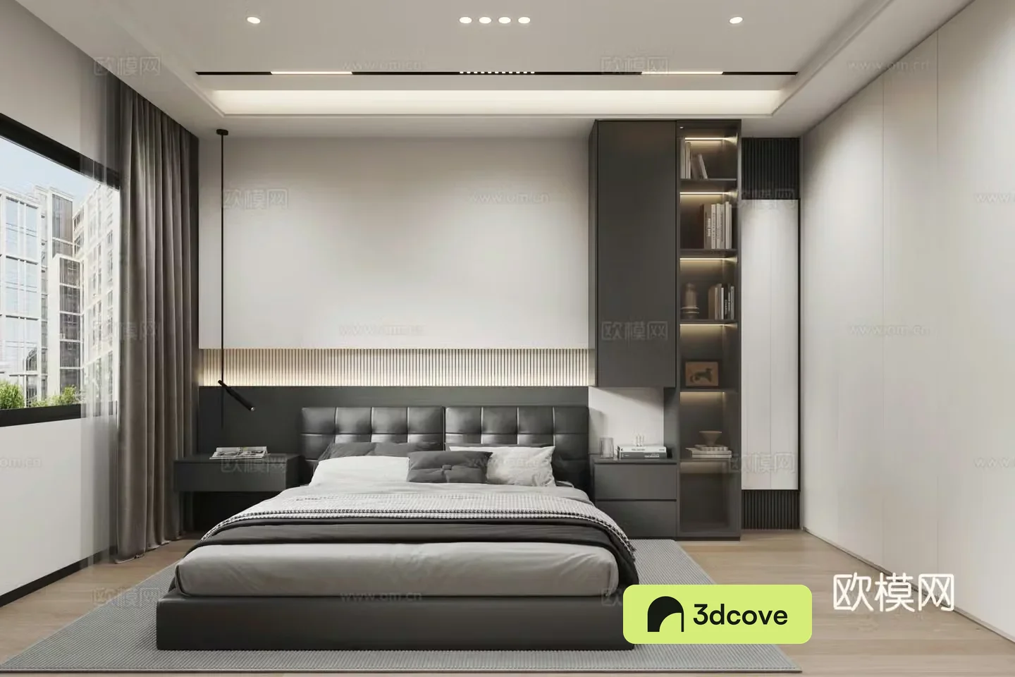 Modern black white and gray bedroom
