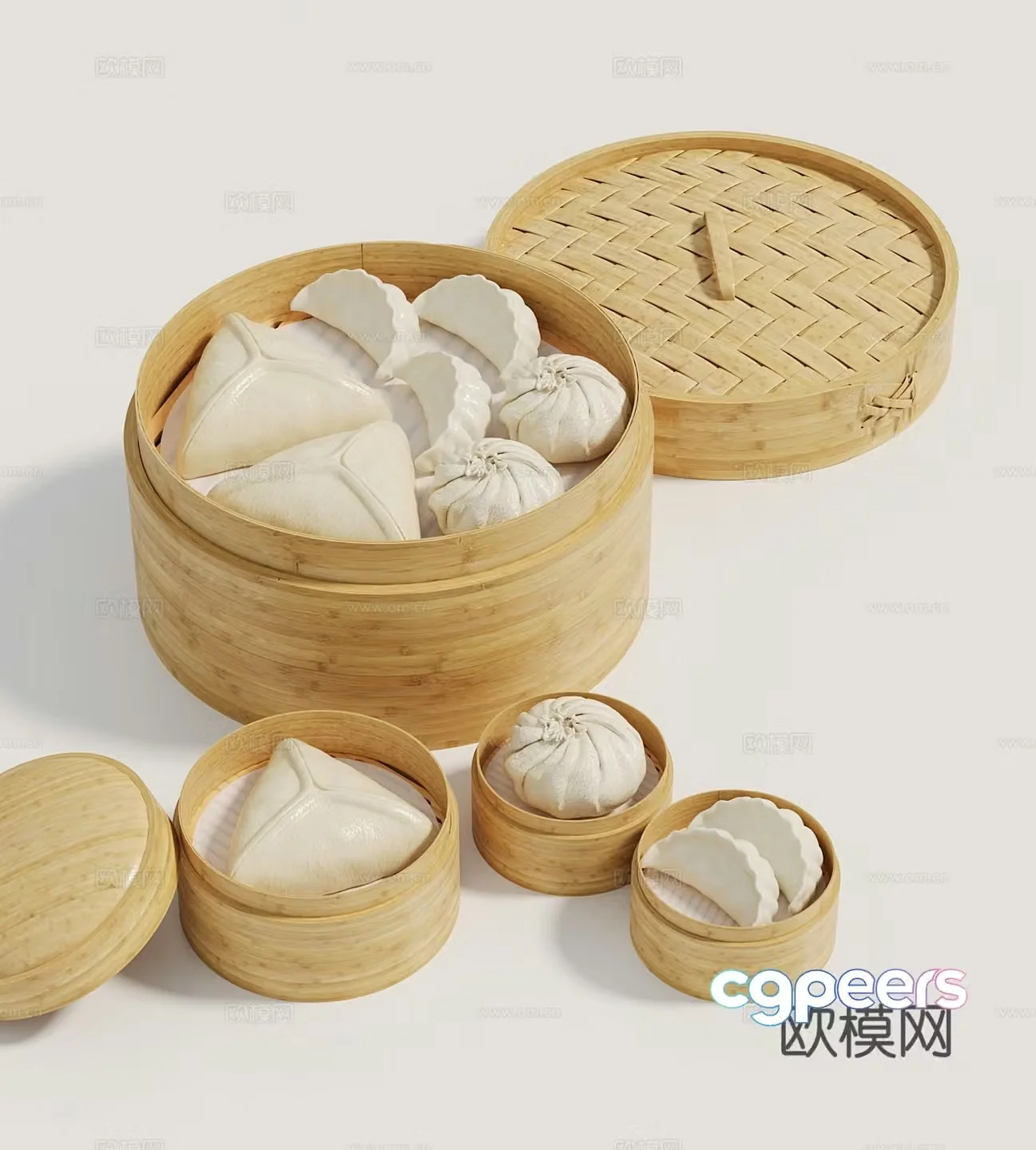 Steamed buns steamed trunks pasta food 3D model