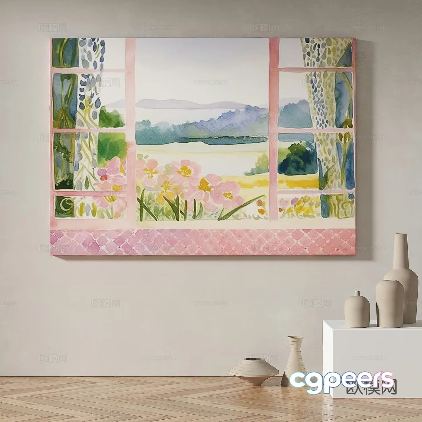 Modern simple abstract retro oil painting cream style decorative painting 3d model