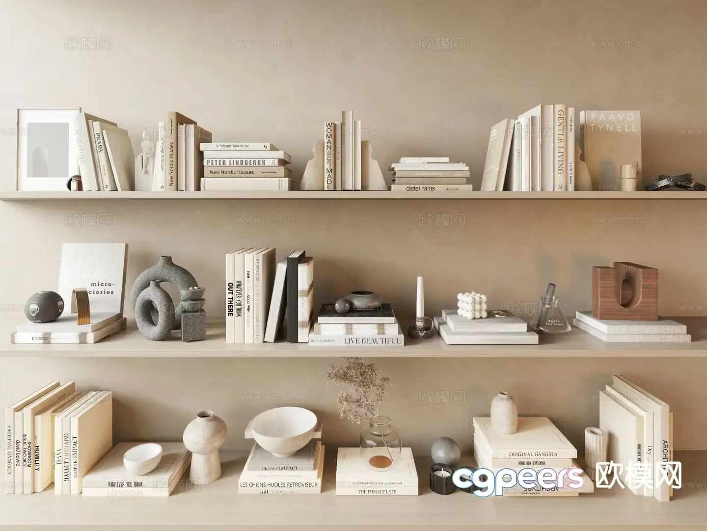 Modern decorations ornaments books vases 3d model