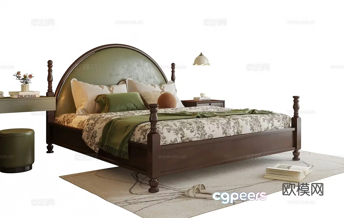 American double bed 3d model