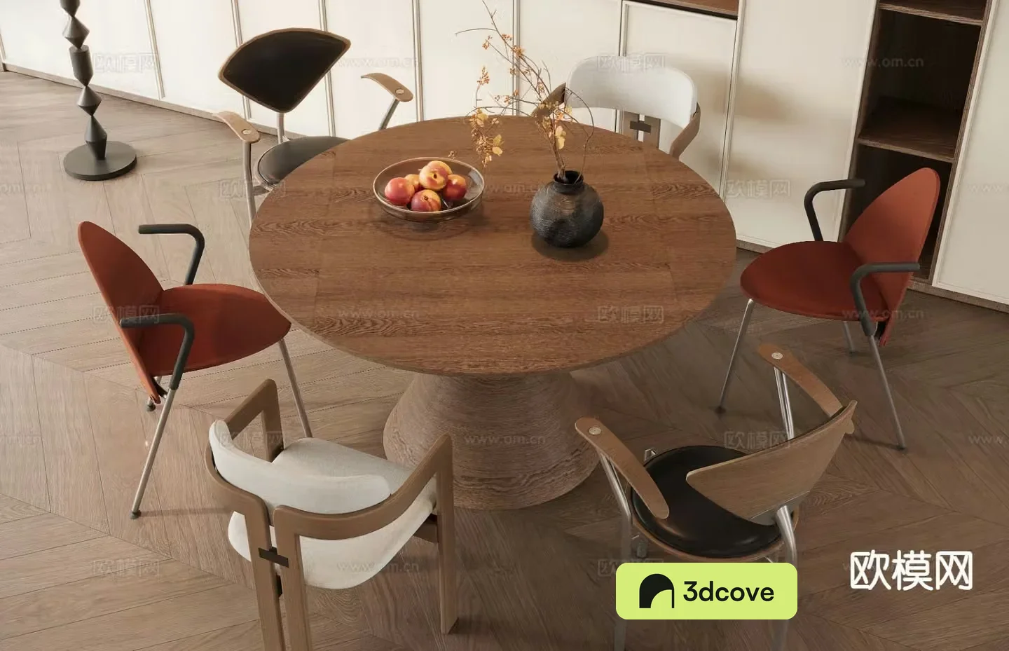 Medieval style dining table and chairs six-person round dining table