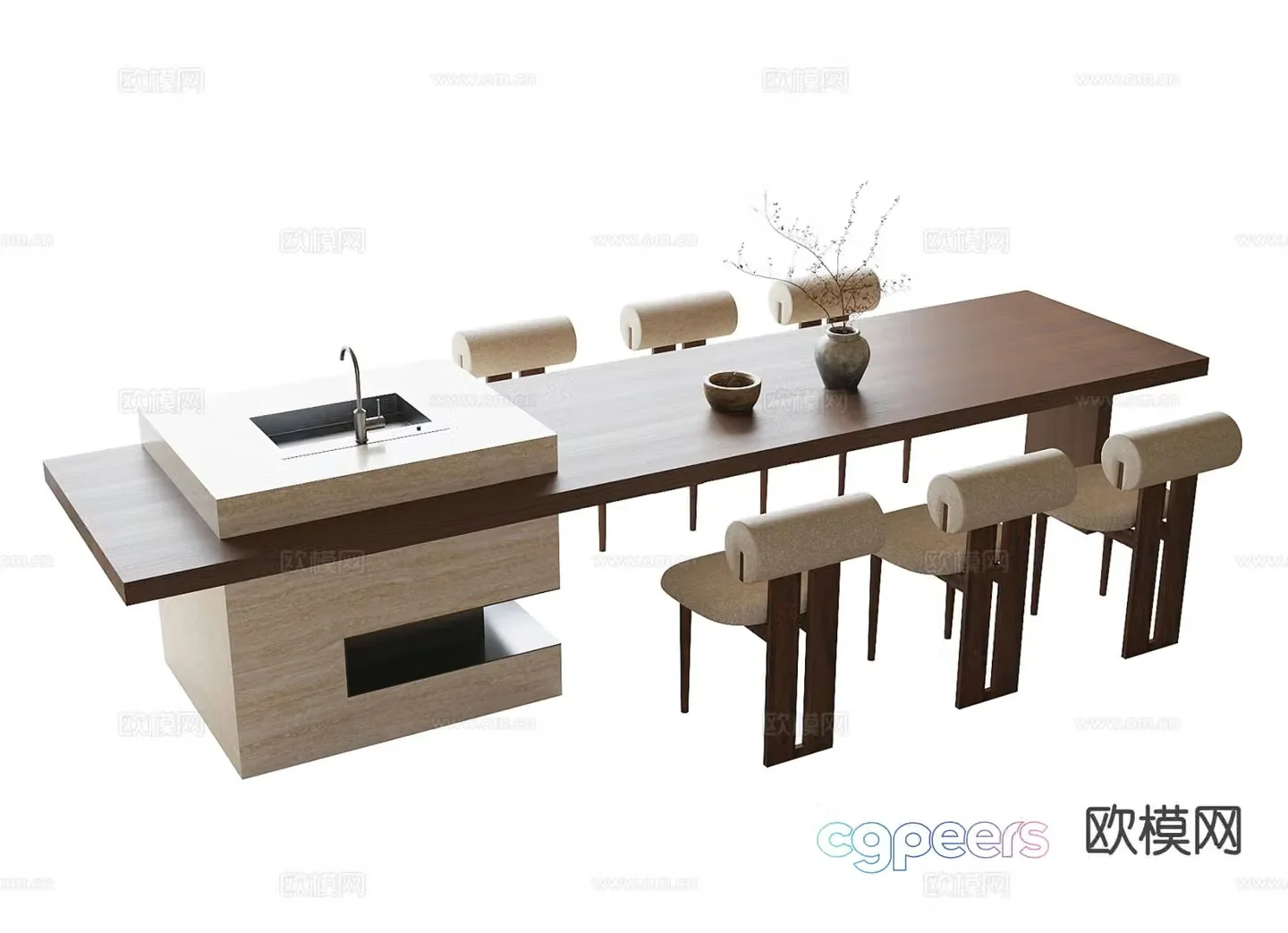 Medieval style island dining table 3D model