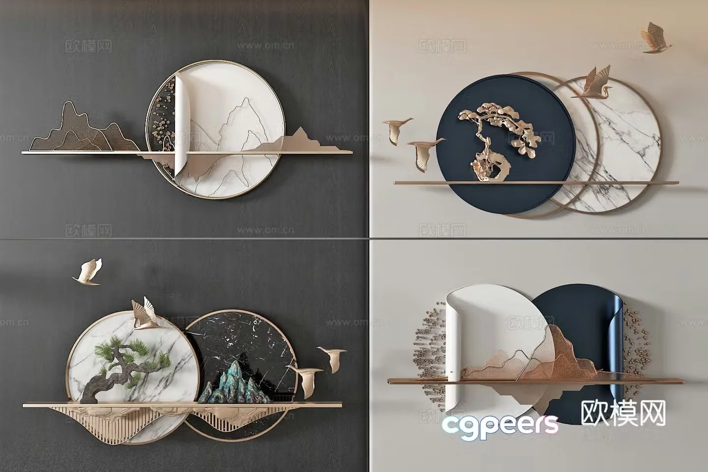 New Chinese style light luxury wall decoration pendant three-dimensional painting art installation 3d model