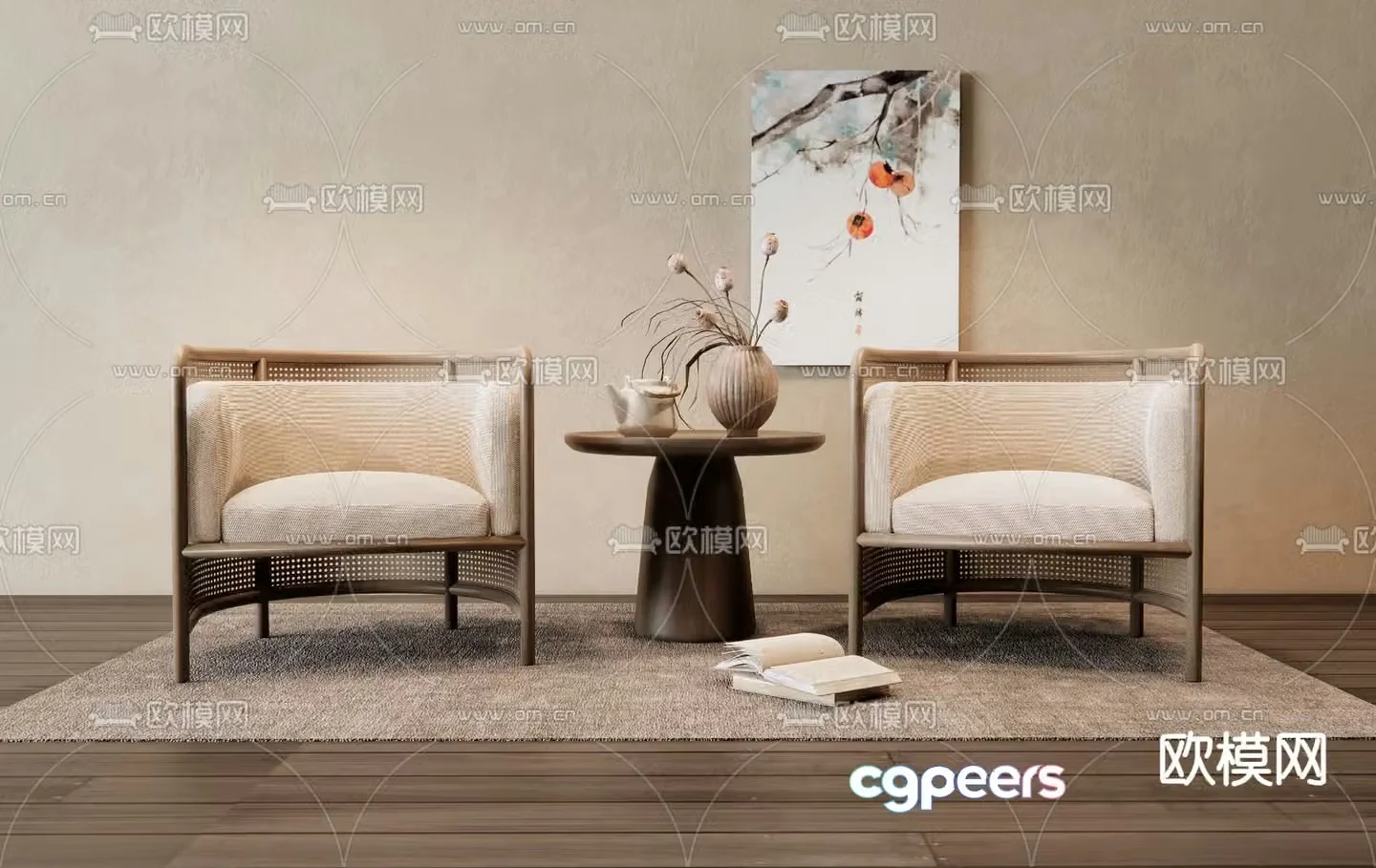 New Chinese style rattan chair leisure chair 3d model