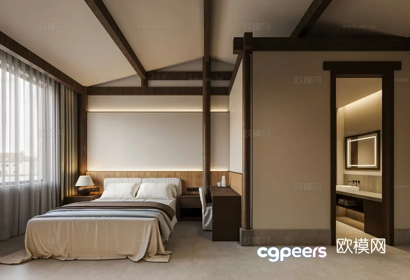 Hotel Bedroom Room Queen Room 3D Model