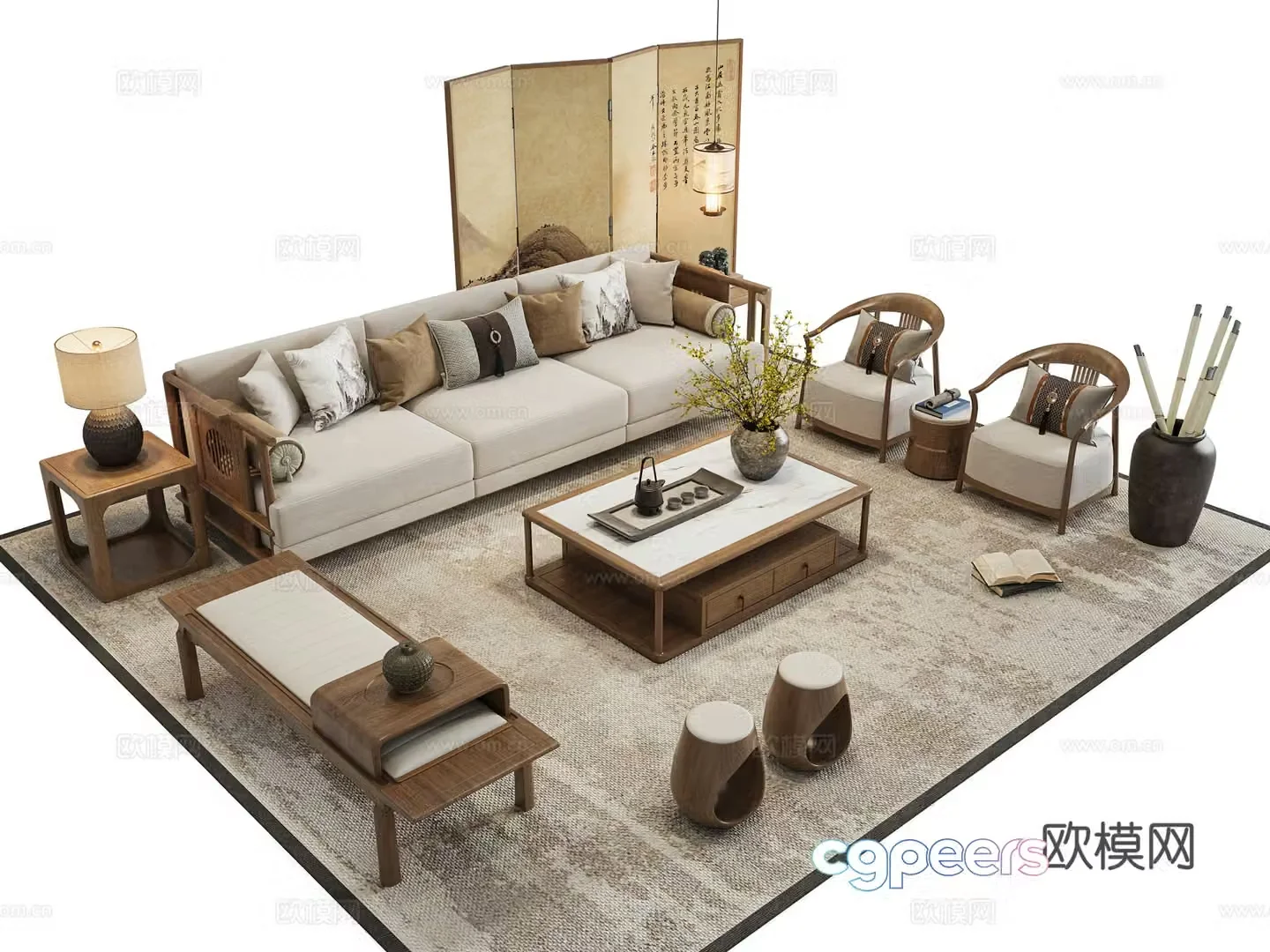 New Chinese style modular sofa 3d model