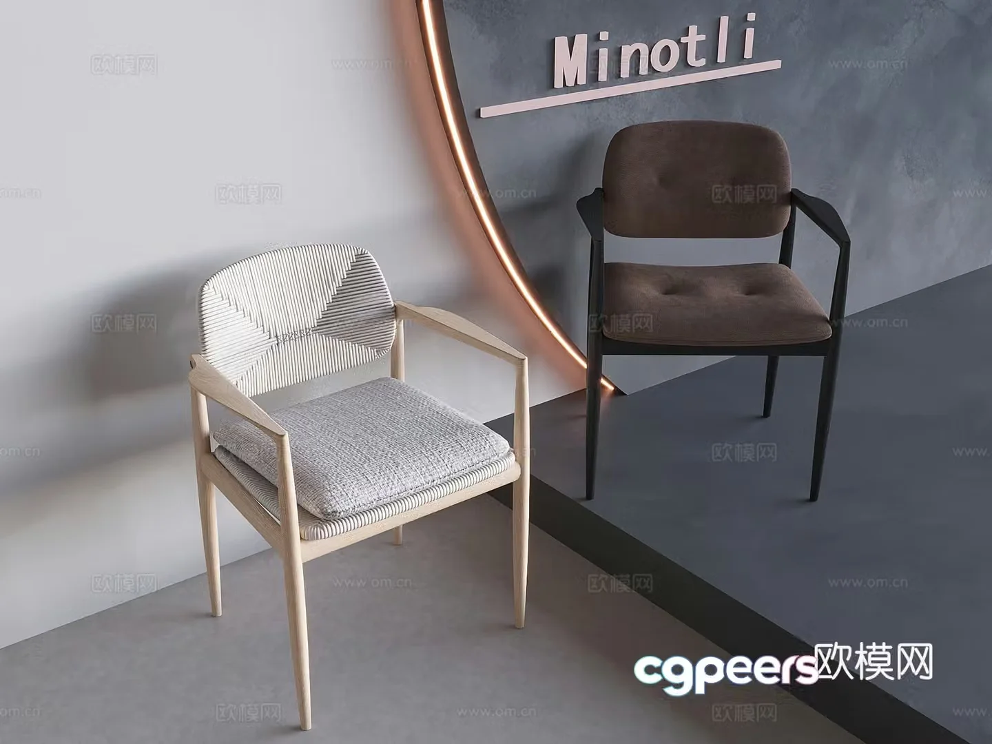 Modern solid wood dining chair leisure chair armchair 3d model