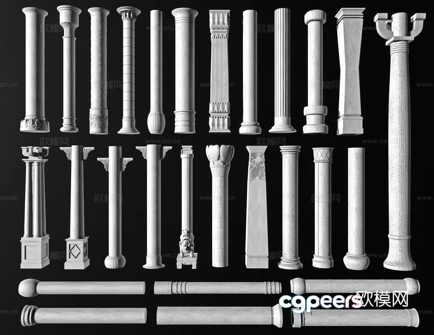 Chinese columns stone pillars stone carved pillars carved pillars relief pillars dragon pillars totem poles 3D model