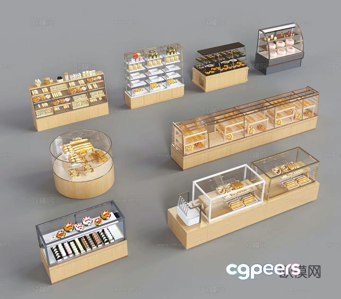 Cake display cabinet bread display cabinet dessert shelf bakery cabinet 3d model