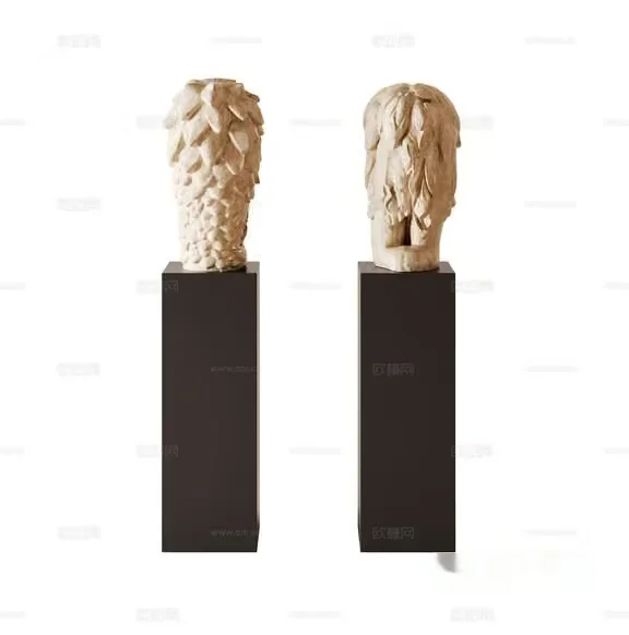 A Pair Of Beige Stone Busts 3D Model – 13816 – CORONA Render