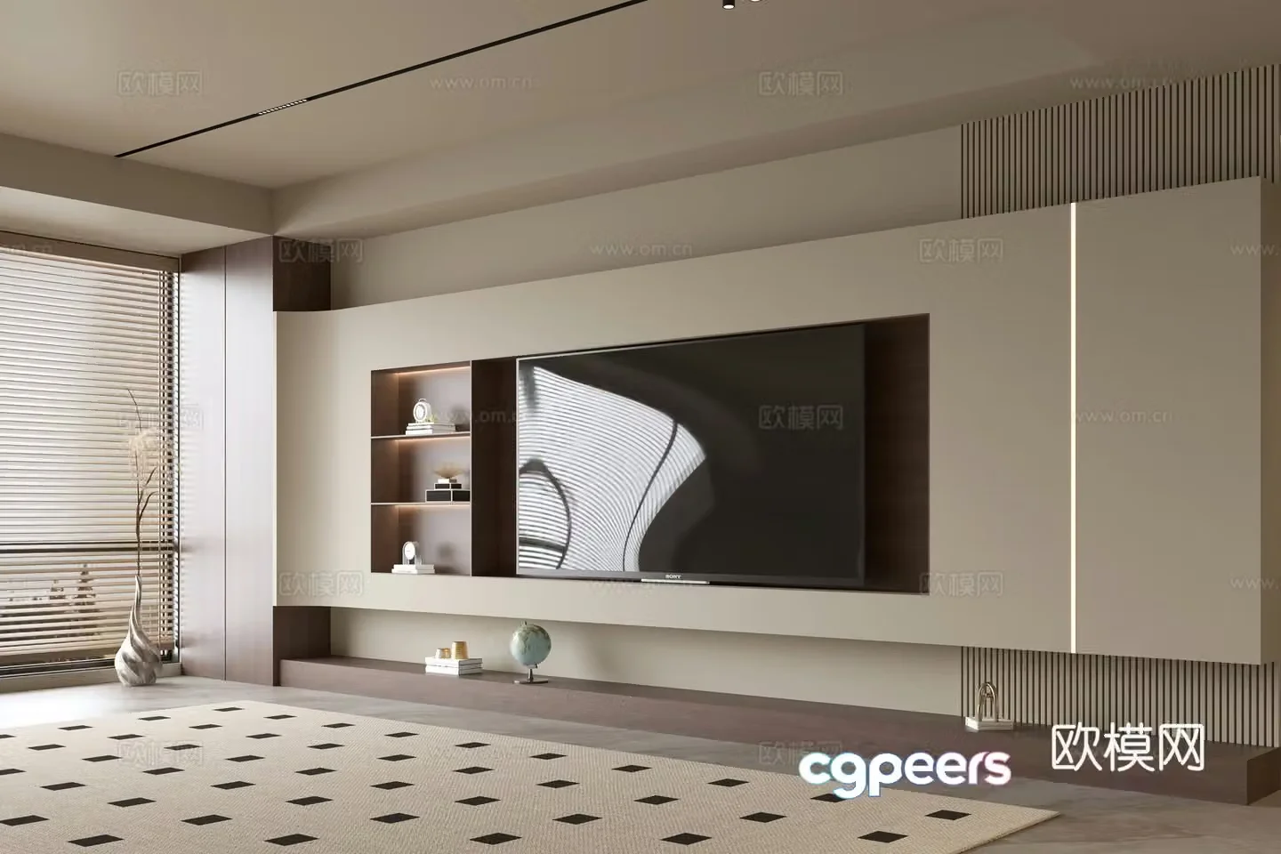 Wasabi Middle Style TV Background TV Cabinet Song style TV Background Wall Wasabi Life Room Ornament 3D Model