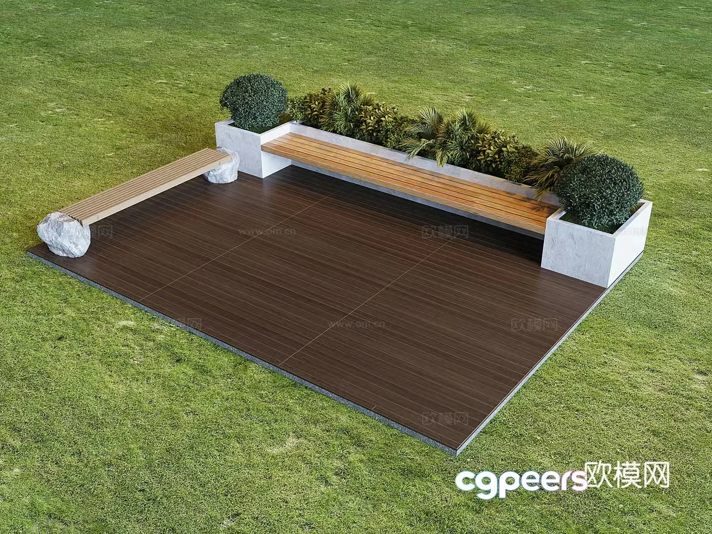 Garden solid wood bench park landscape log seat 3d model