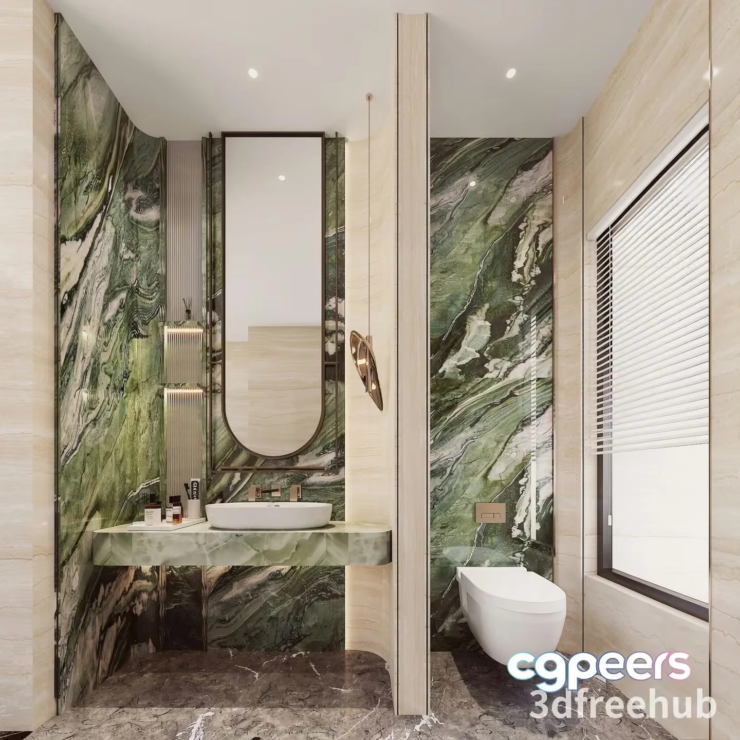 Modern Bathroom With Marble Walls 3D Model – 23514 – VRAY Render