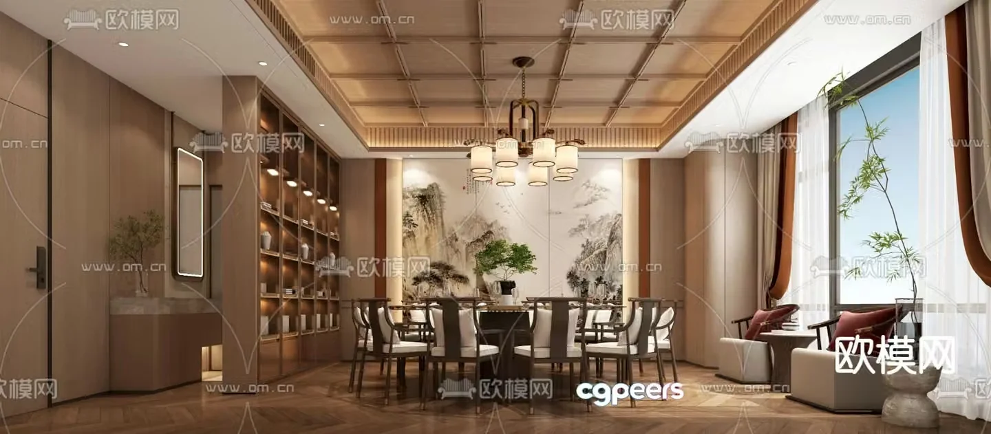 Chinese restaurant private room 3D model of restaurant private room