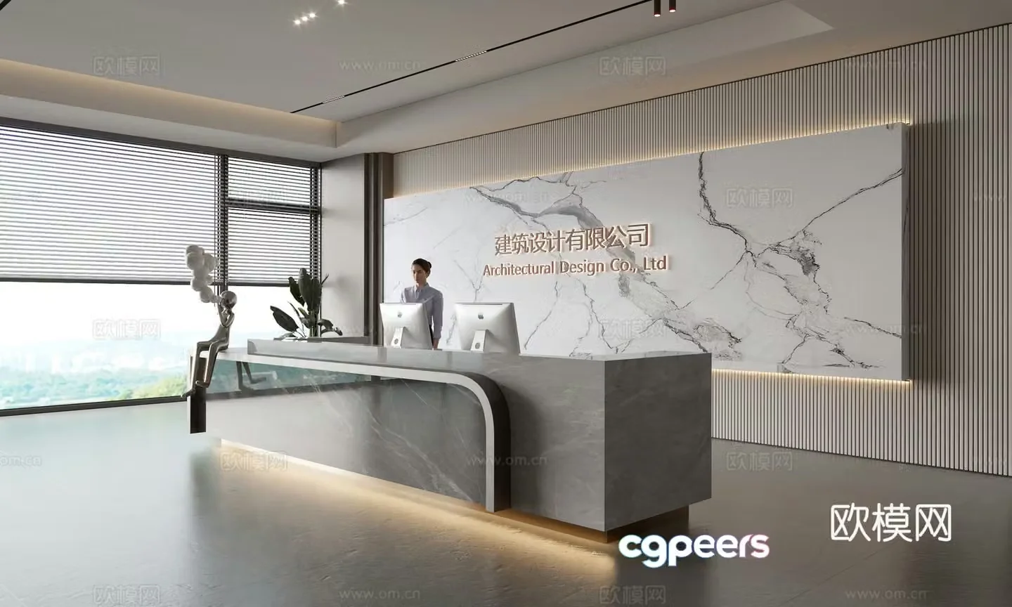Modern company front desk reception area bar reception desk service desk company front desk background 3D model