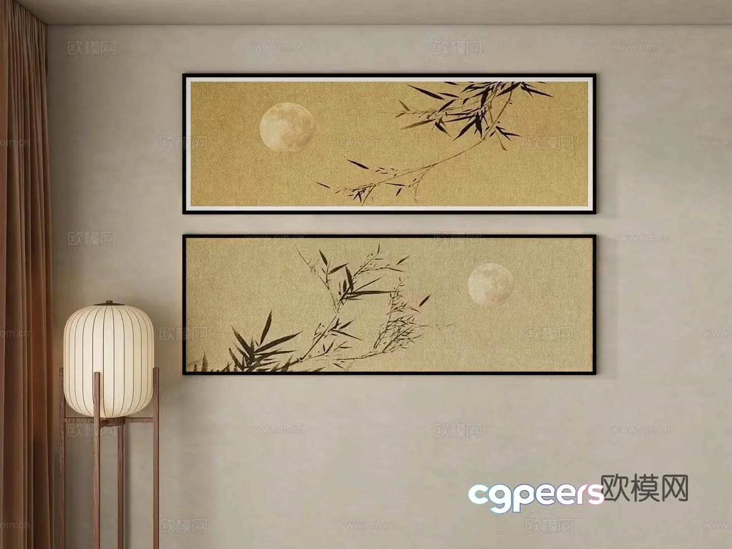 New Chinese style horizontal hanging painting 3D model