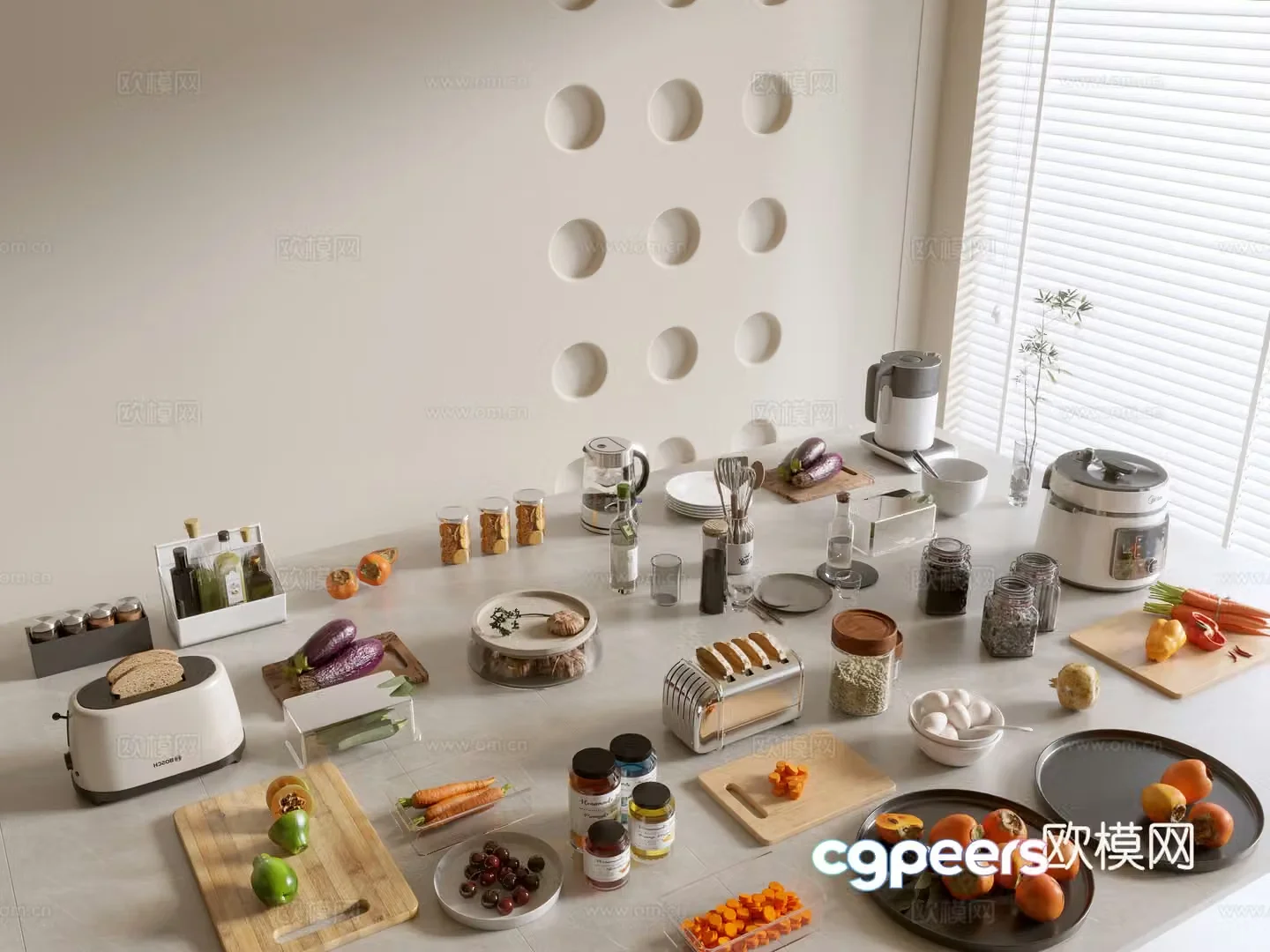 Modern ornament combination Kitchen supplies Kitchenware Tableware Kitchen appliances Art ornaments Dining table 3D model