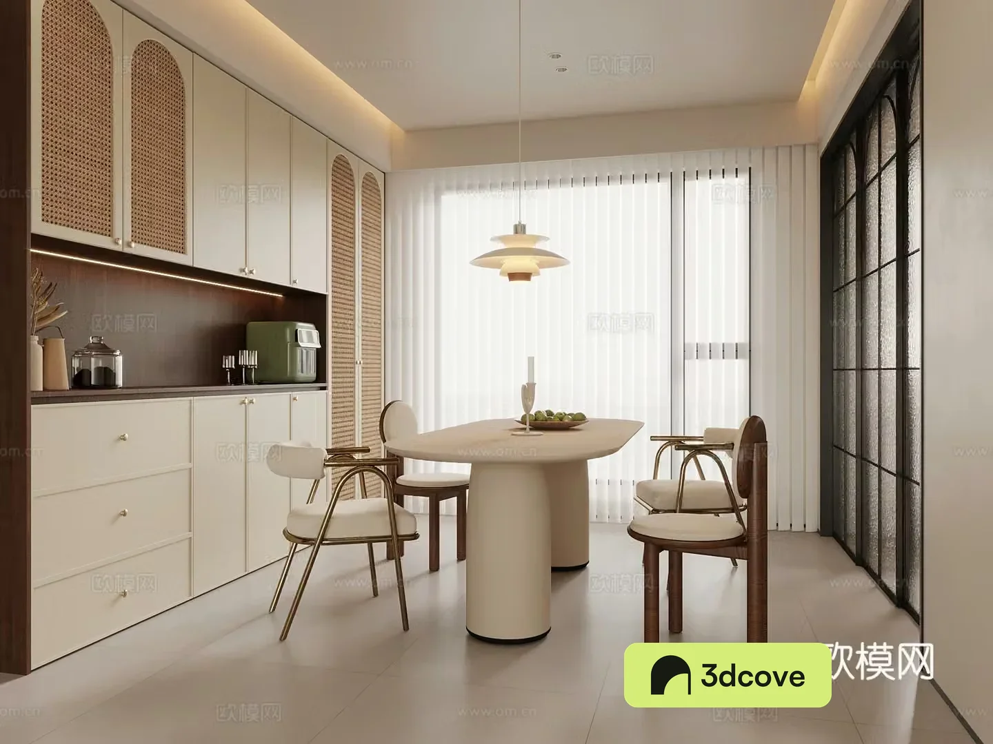 Restaurant Middle style restaurant Sideboard Wine cabinet Dining table 3D model