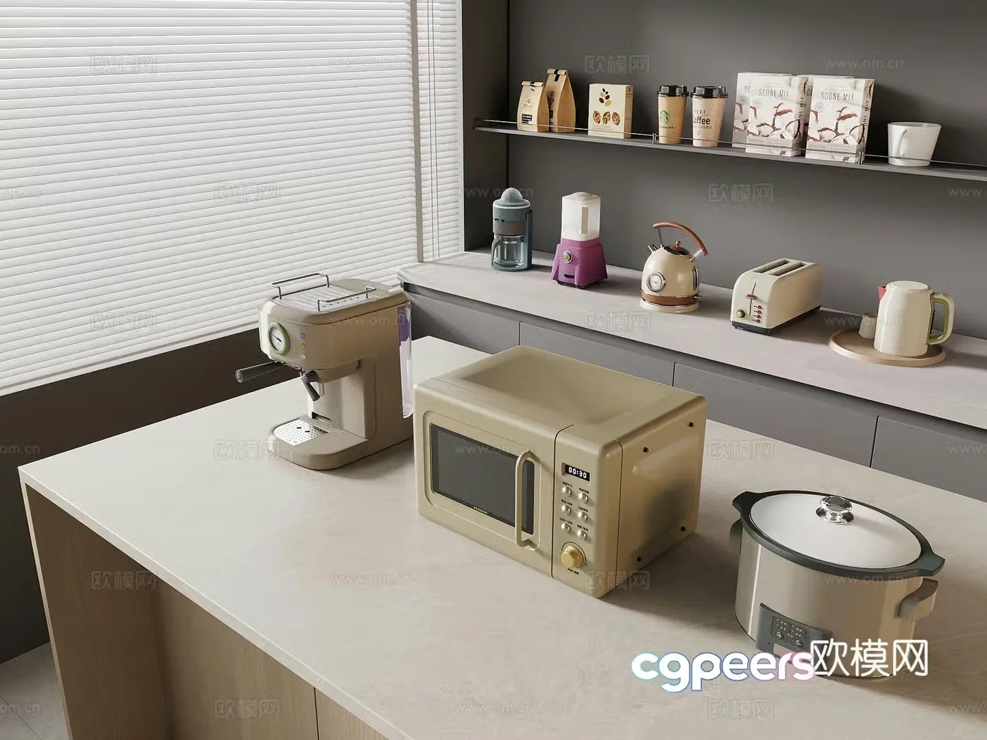 Modern appliances coffee machine rice cooker microwave oven kettle 3d model