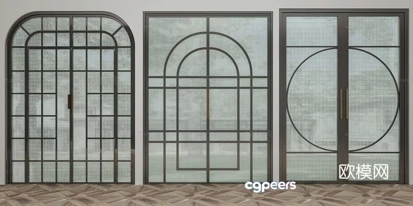 Modern metal double doors (kitchen balcony) 3d model