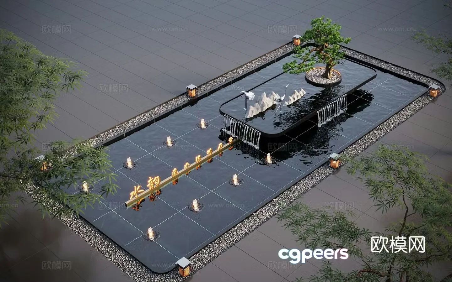 Modern water landscape garden waterscape water bowl stacked water water drop 3d model