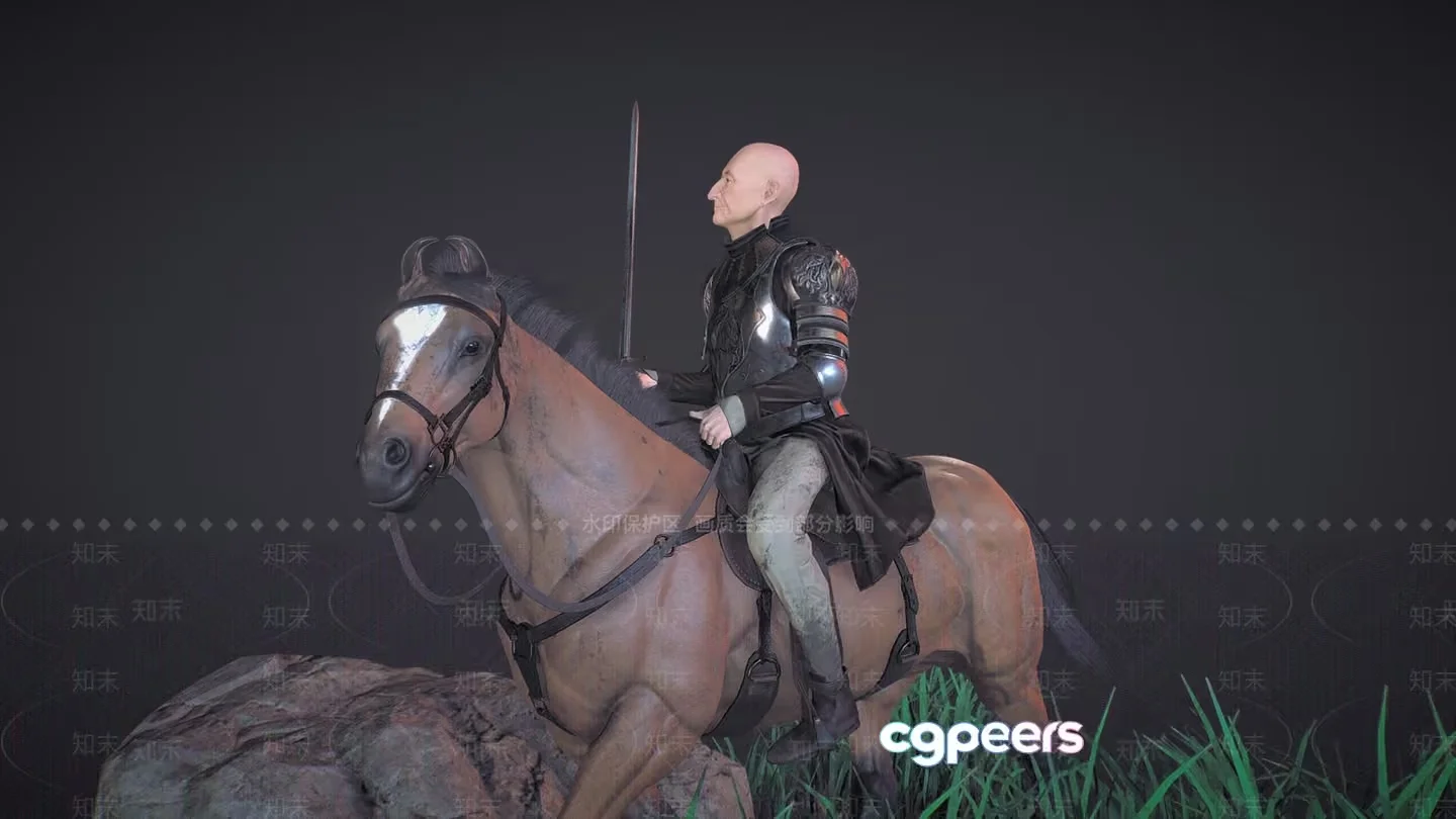 A Bald Man In Armor Riding A Brown Horse 3D Model – 7862 – VRAY Render
