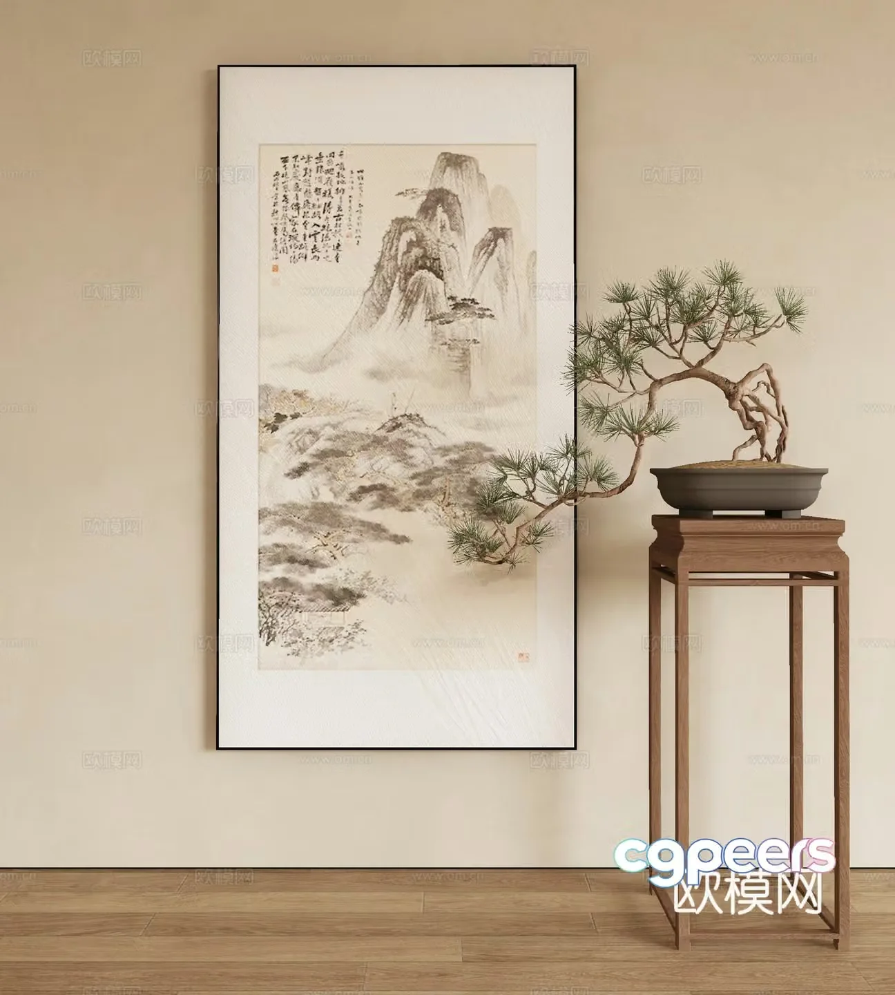 New Chinese style landscape painting decorative painting 3D model