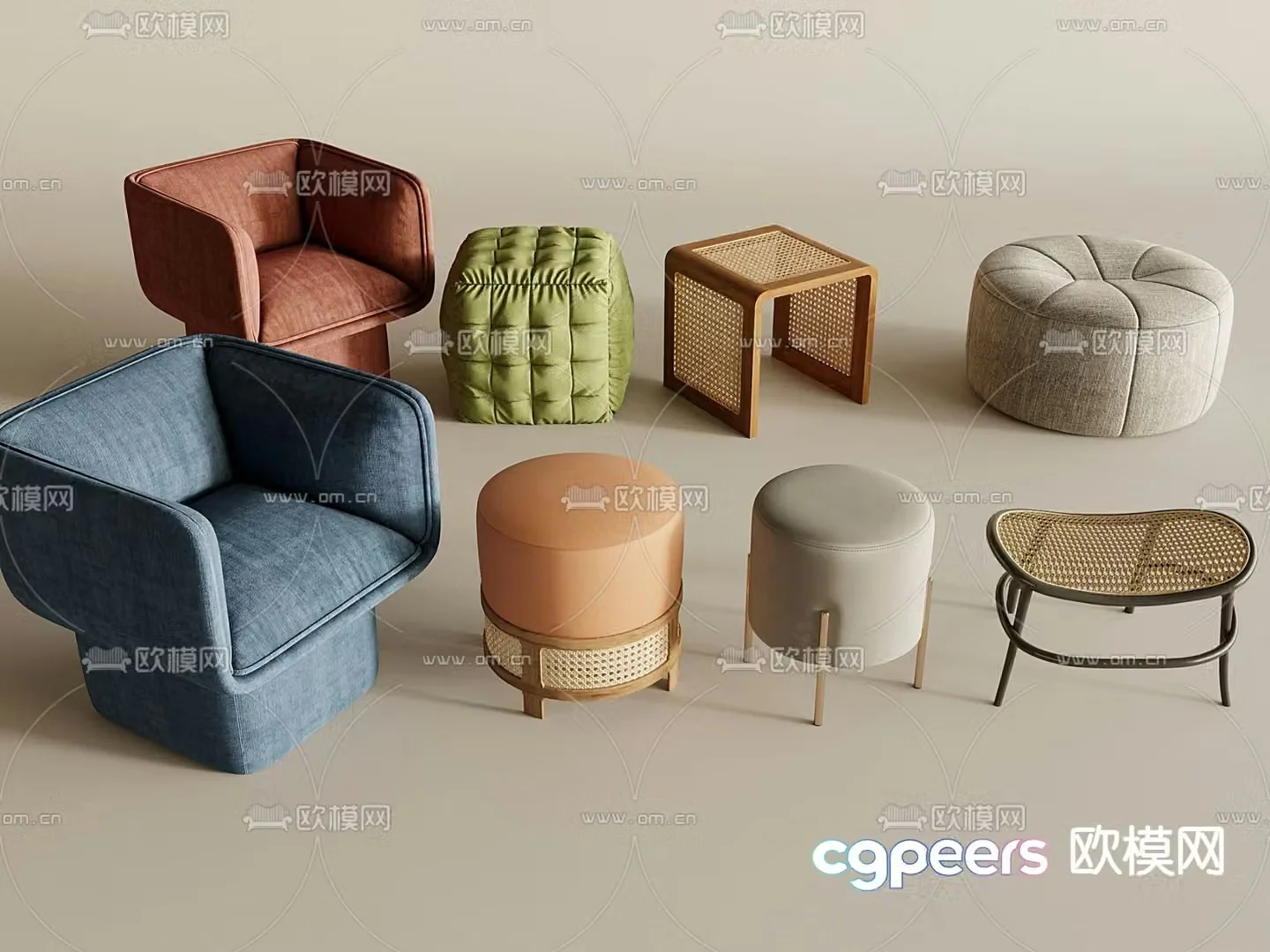 Nordic stool sofa stool round stool square stool 3D model