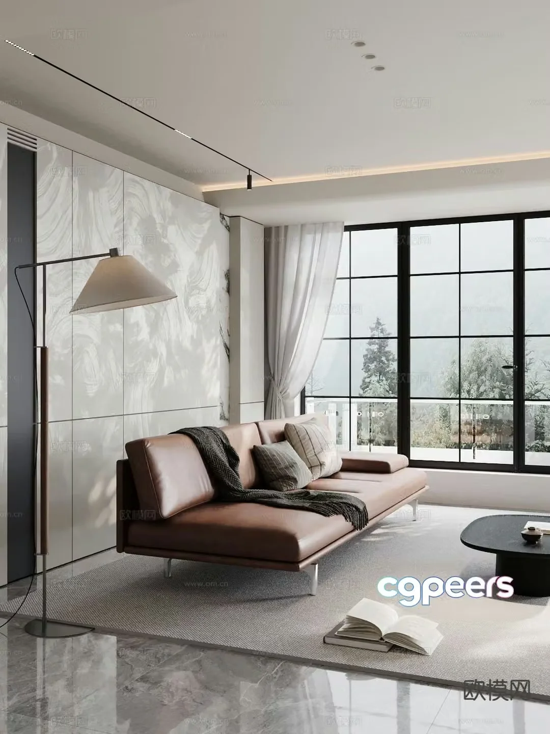 Modern leather sofa loveseat 3d model