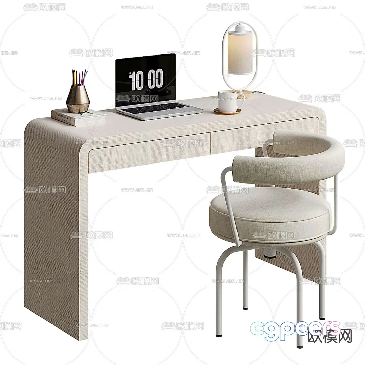 Cream style desk desk 3d model