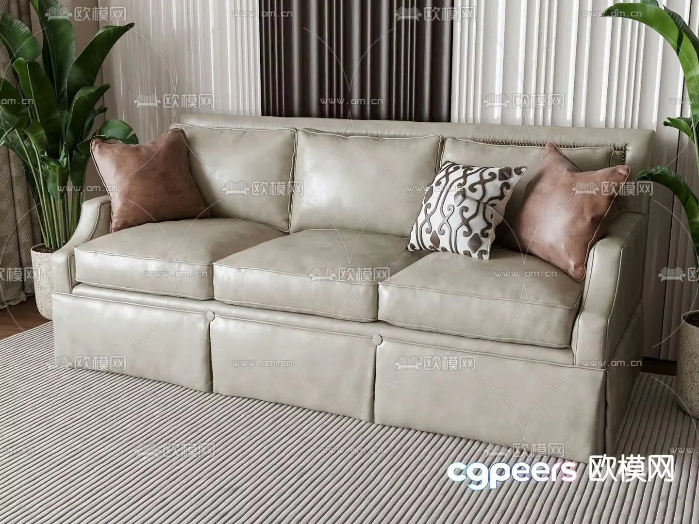Jane European leather sofa multi-person sofa three-person sofa 3D model