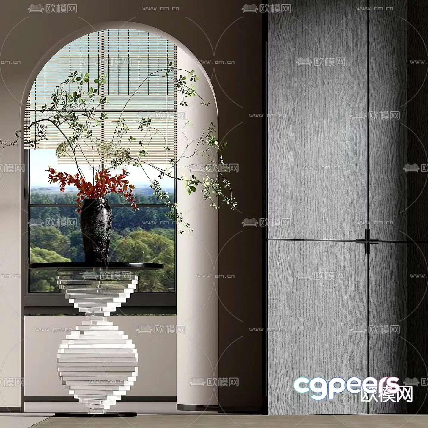 Modern side table corner table round table vase flower art 3D model