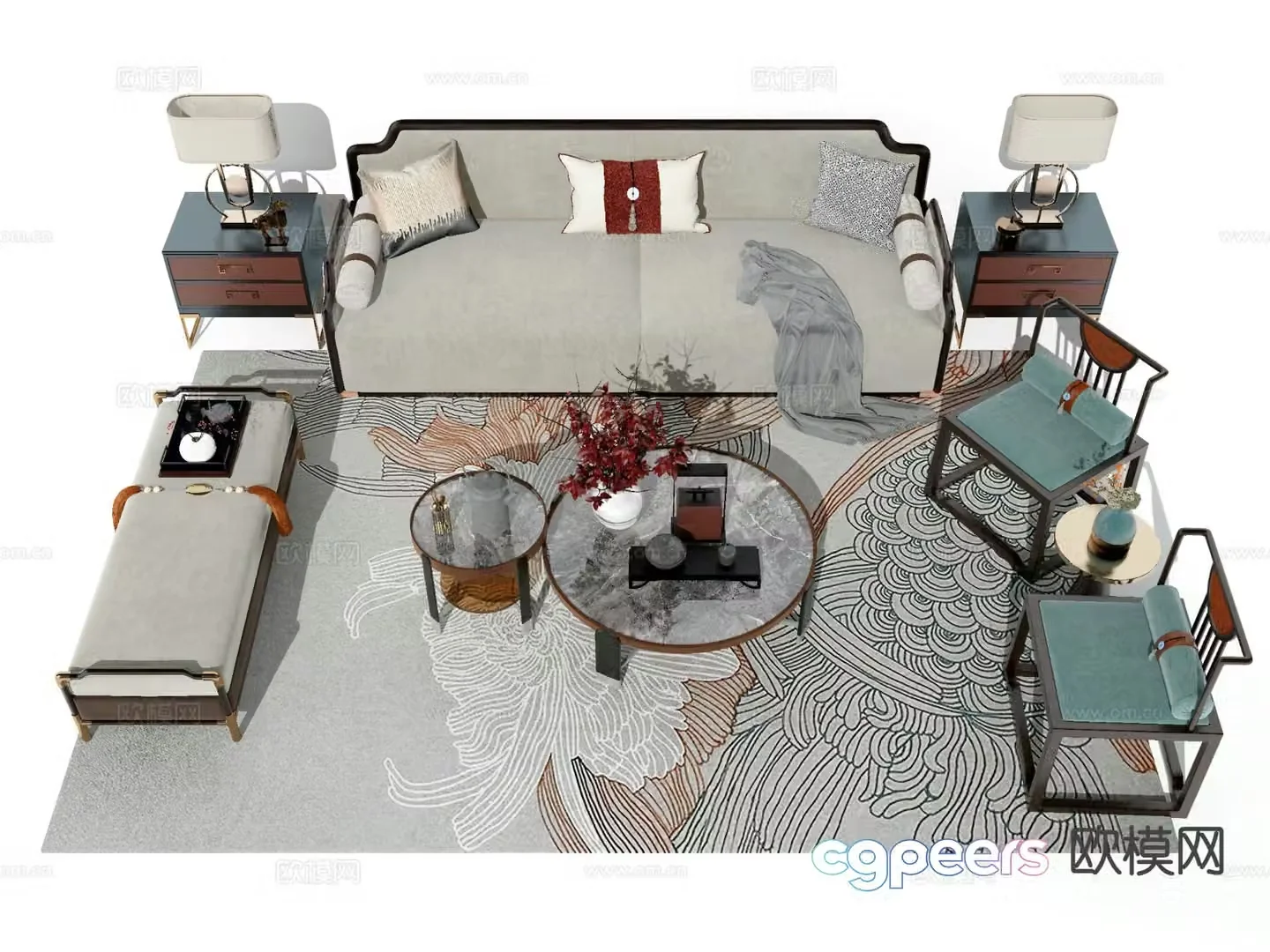 New Chinese style sofa modular sofa 3d model