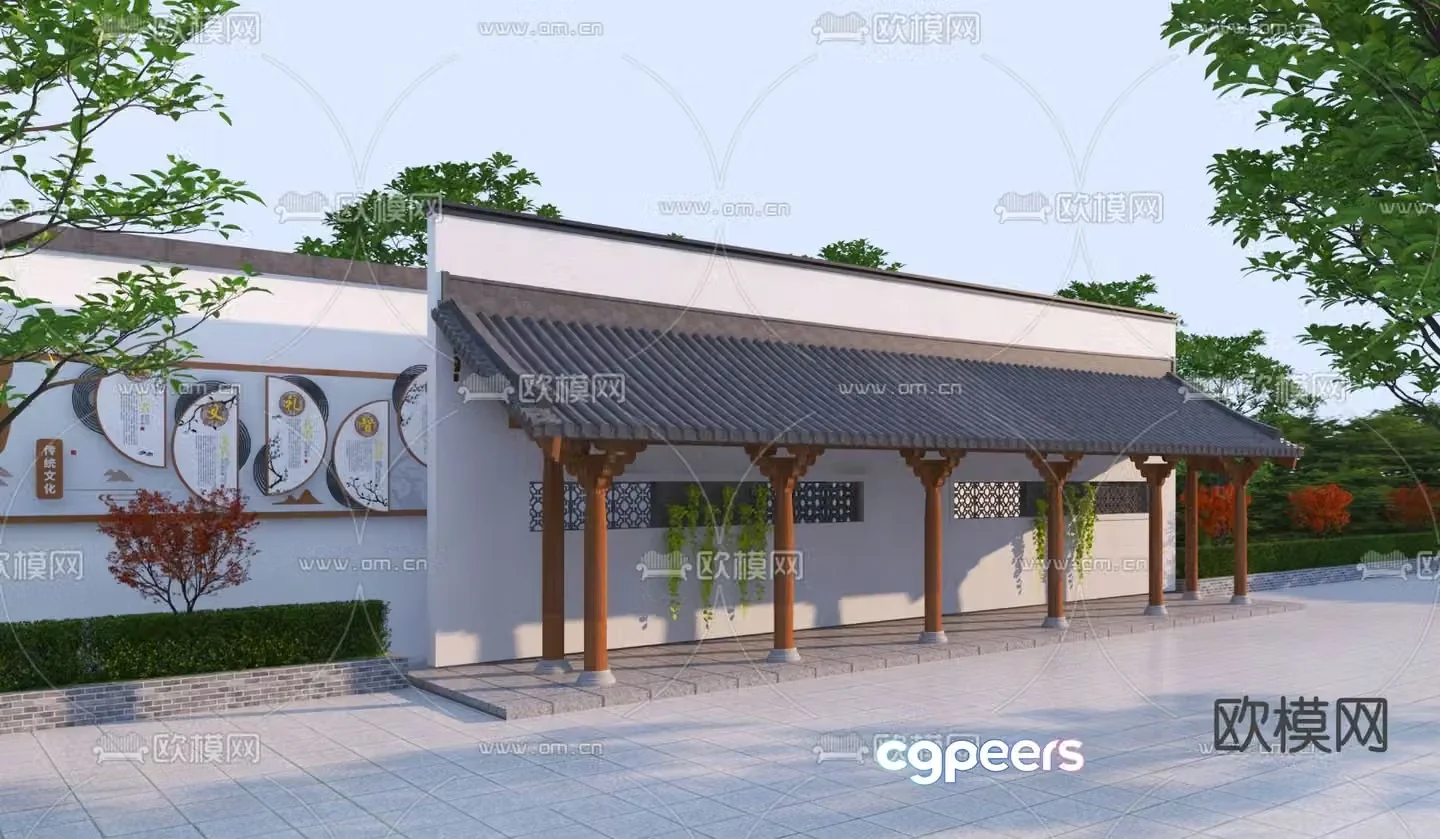 Chinese style corridor pavilion corridor frame 3D model