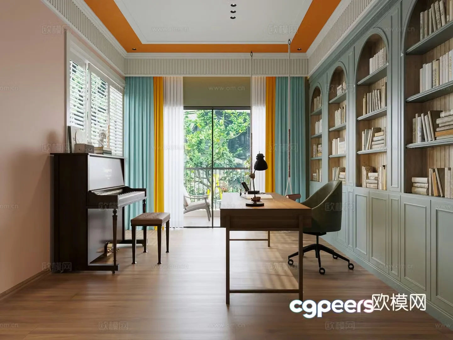 French Dopamine Study Retro Study Retro Writing Desk French Cream Style Study 3D Model