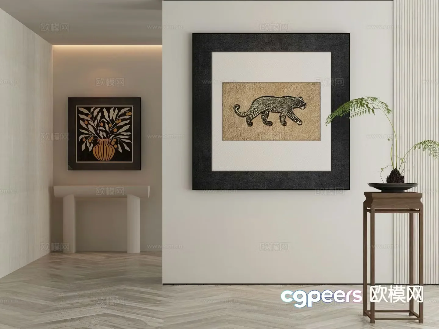 New Chinese style decorative painting retro hanging painting 3D model