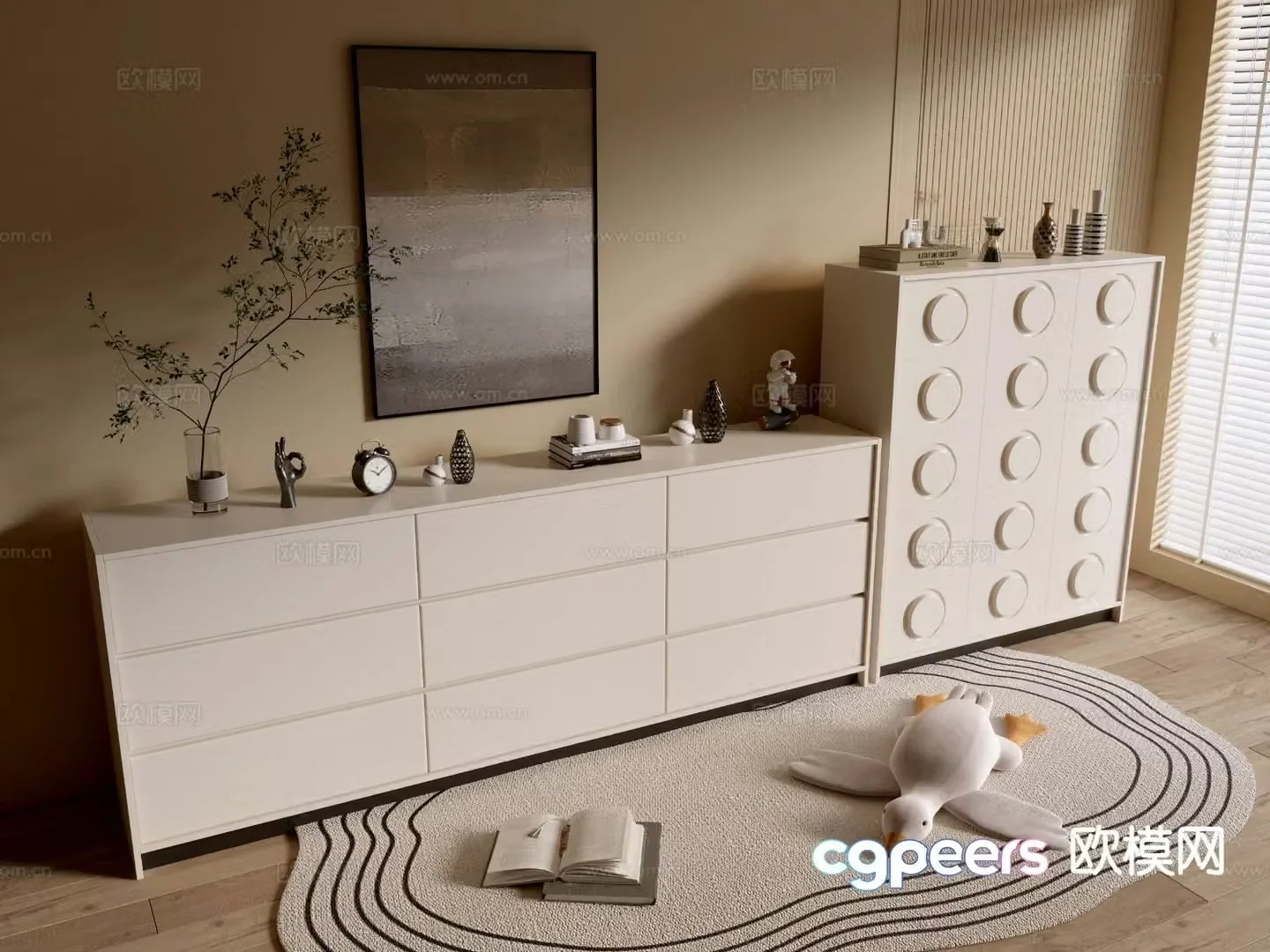 Cream style cabinet side cabinet entrance cabinet drawer cabinet 3D model