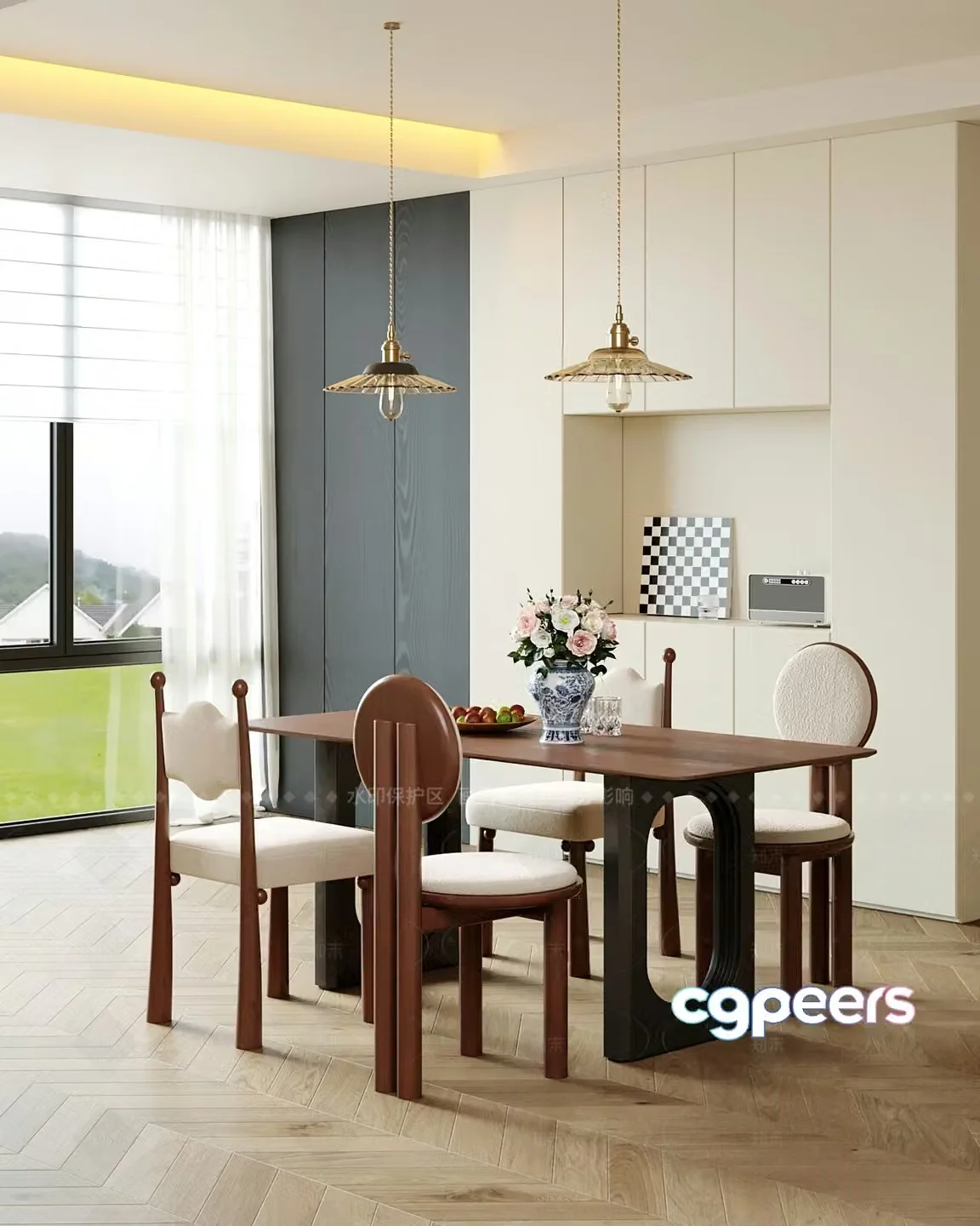 Dining Table With Chairs 3D Model – 5621 – VRAY Render