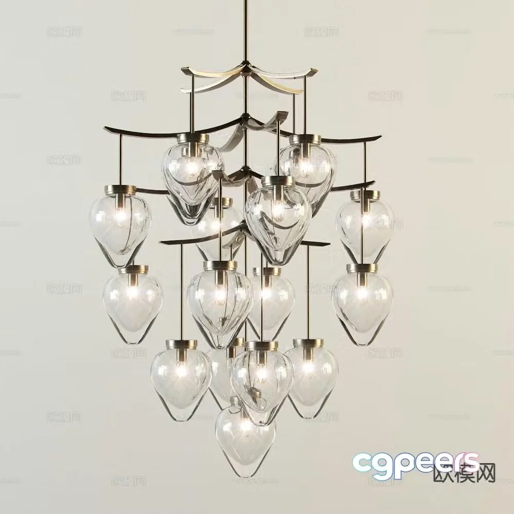 Light luxury glass chandelier multi-head chandelier 3D model