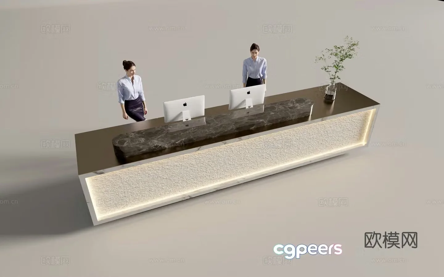 Modern company front desk reception desk service desk 3d model