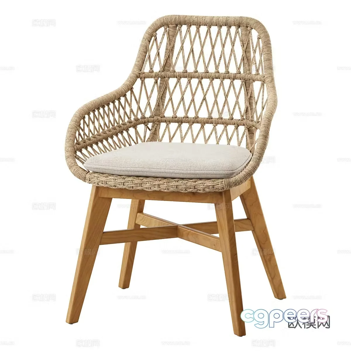 Nordic simple chair Single chair Simple chair Rattan chair Wooden 3D model