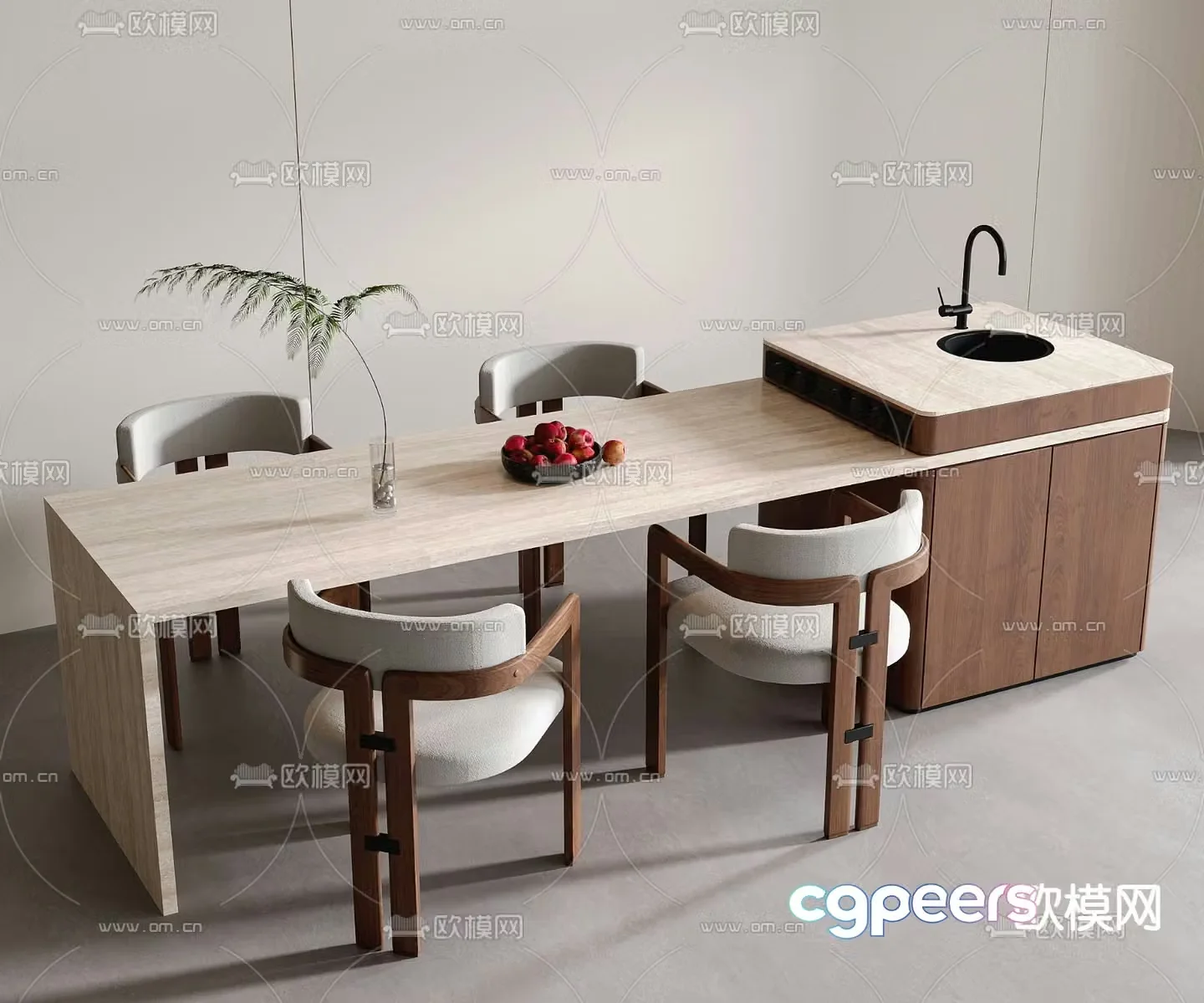 3D model of Nakadao dining table and chair