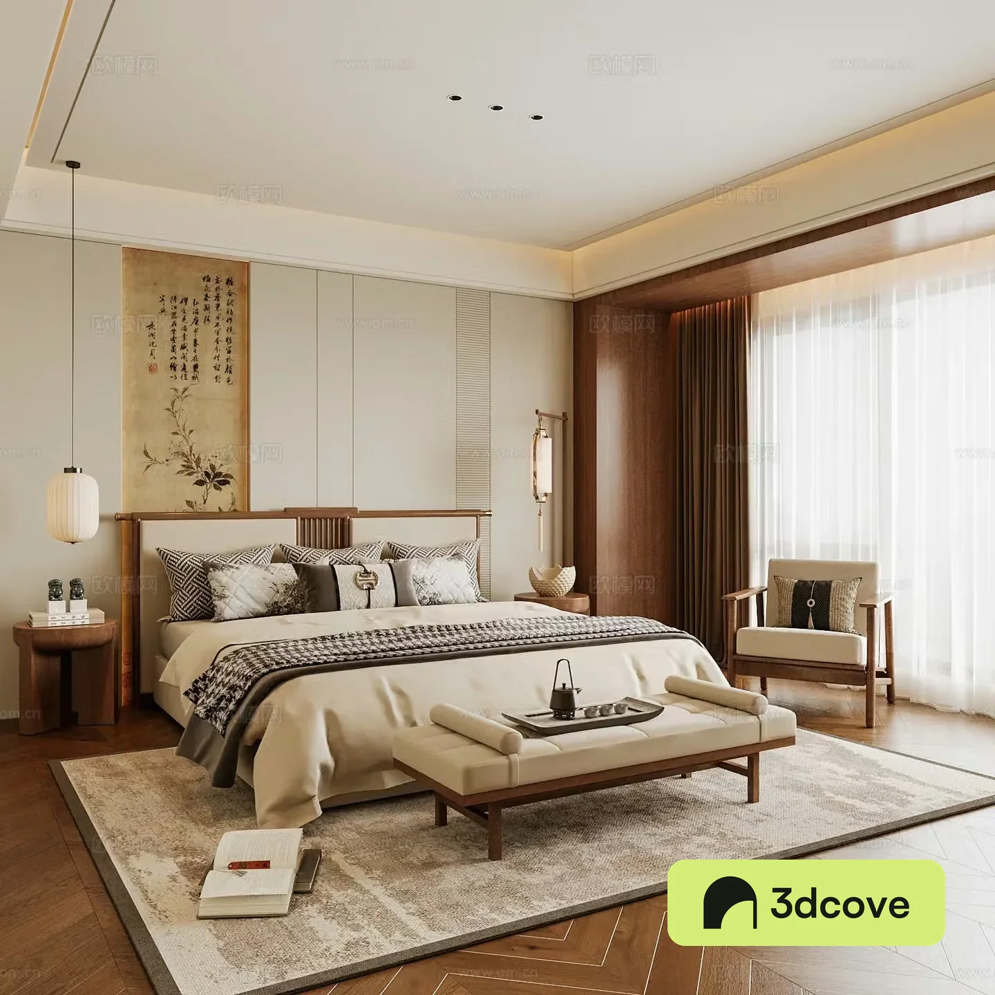 New Chinese style home bedroom Song family aesthetic bedroom Song style bedroom New Chinese style double bed