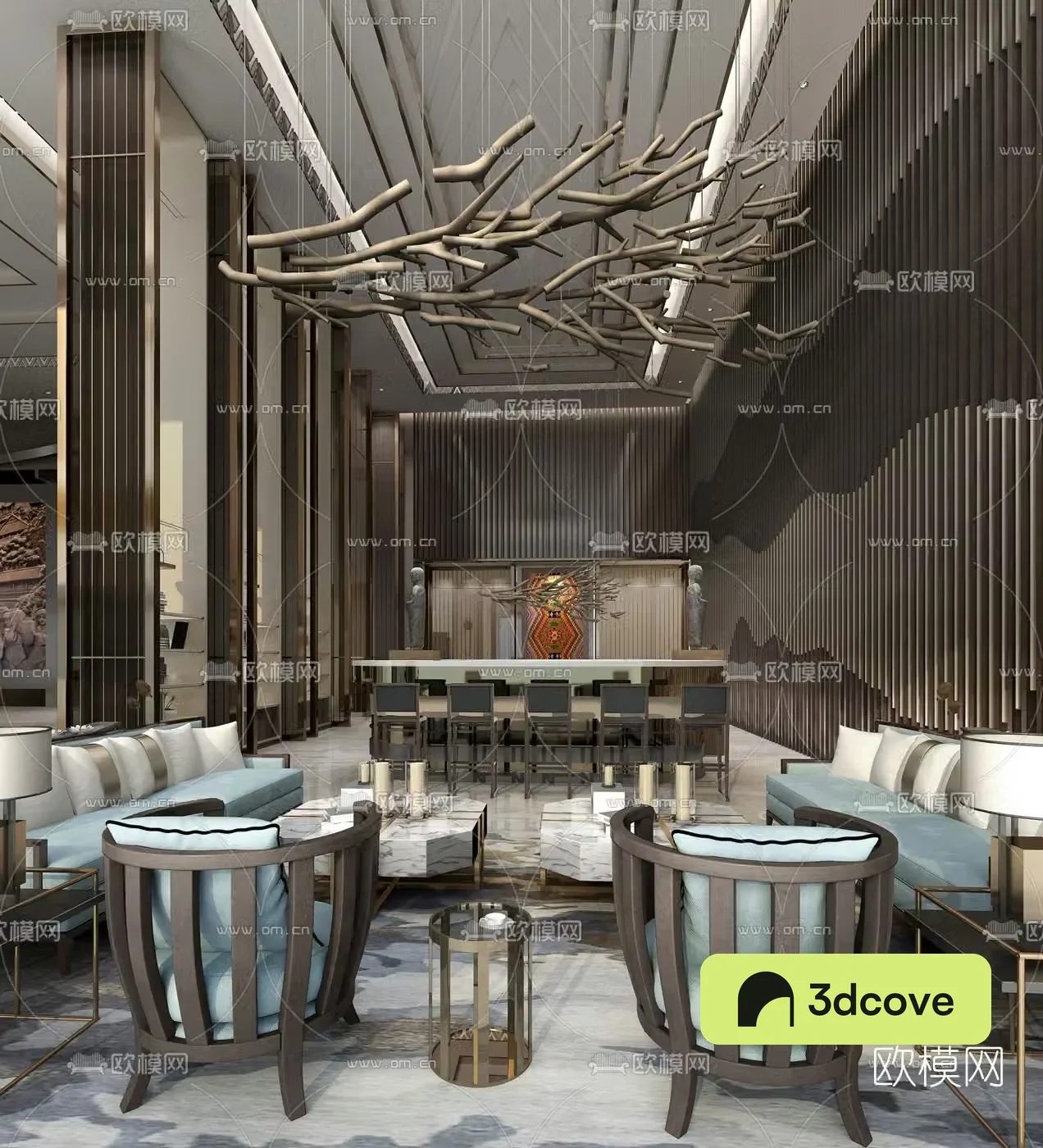 New Chinese-style hotel lobby bar seating area